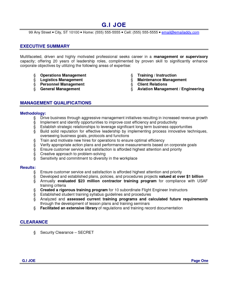 Executive Resume Example as Writing Guidelines