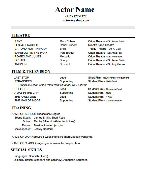 how to create a good acting resume template
