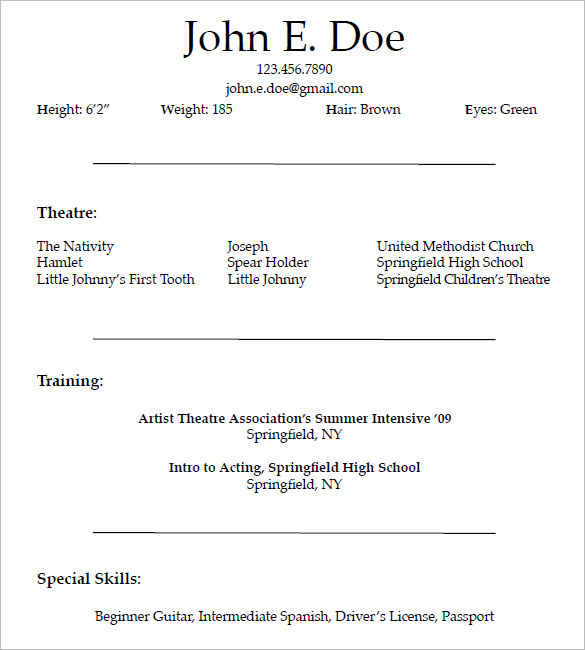 free modern acting resume template download