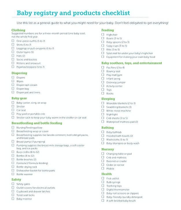 Baby Registry Product Checklist Template Free PDF