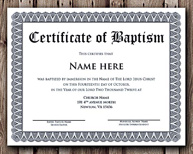 Baptism Certificate Word Editable Template