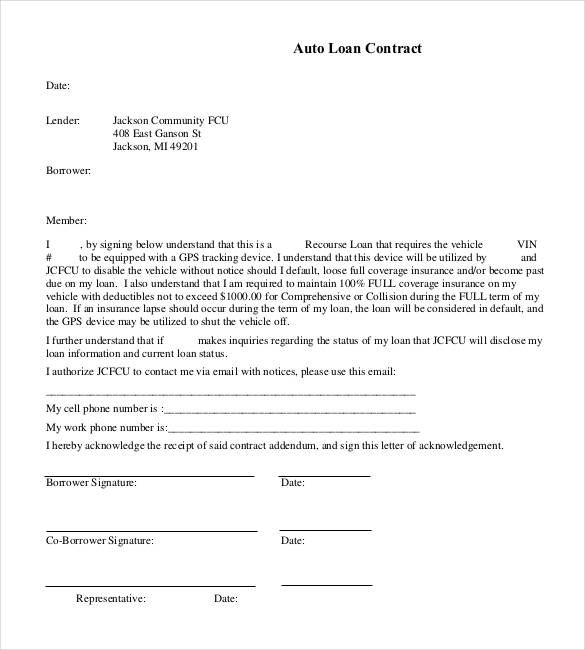 Basic Auto Loan Contract