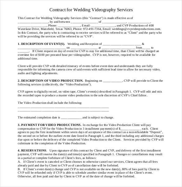Basic Contract for Wedding Videography Services