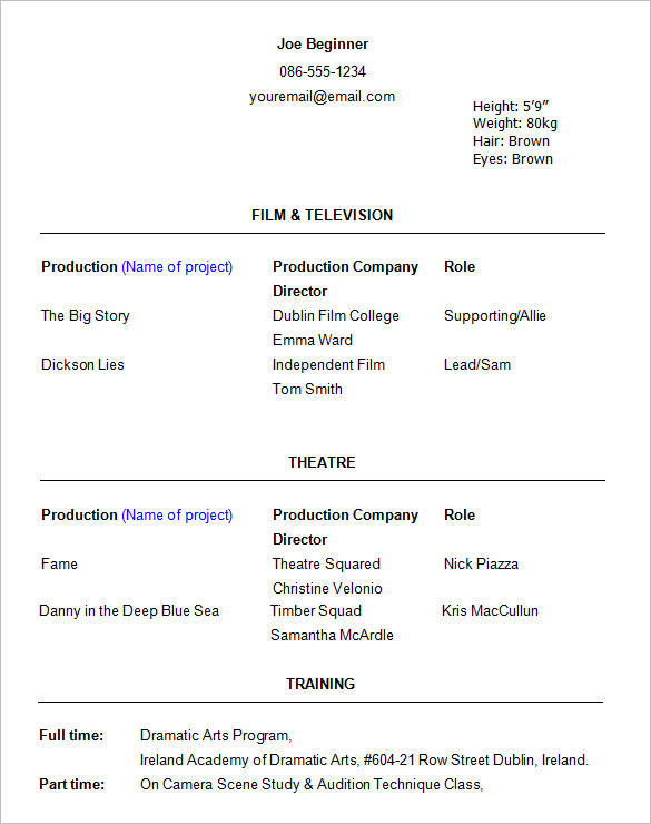 Beginner Acting Resume Template