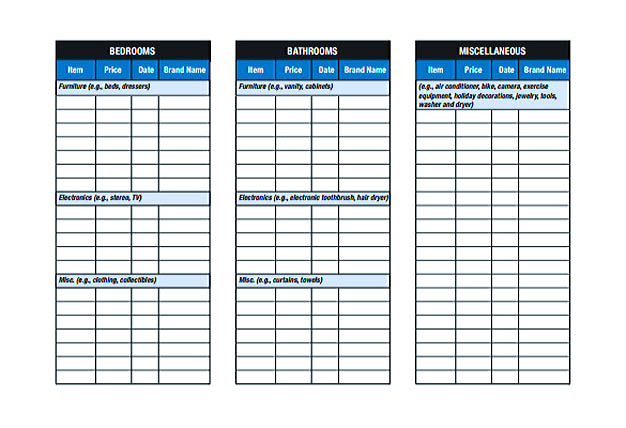 Blank Home Inventory Checklist Template Download