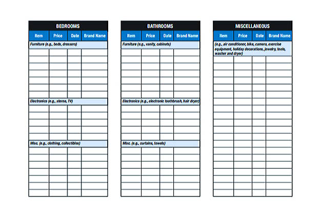 sample home inventory list