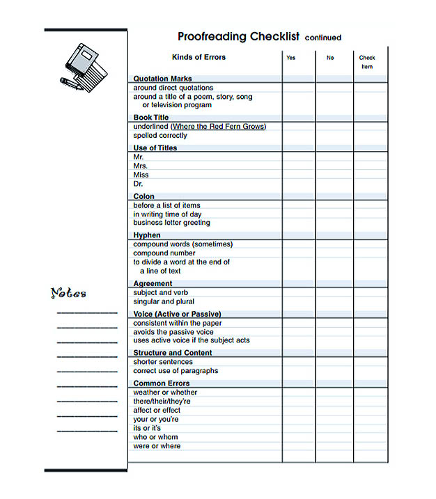 Blank Proofreading Checklist Template PDF Format