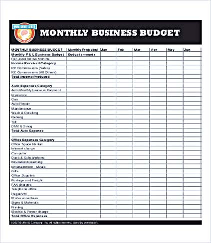 Business Monthly Budget Template