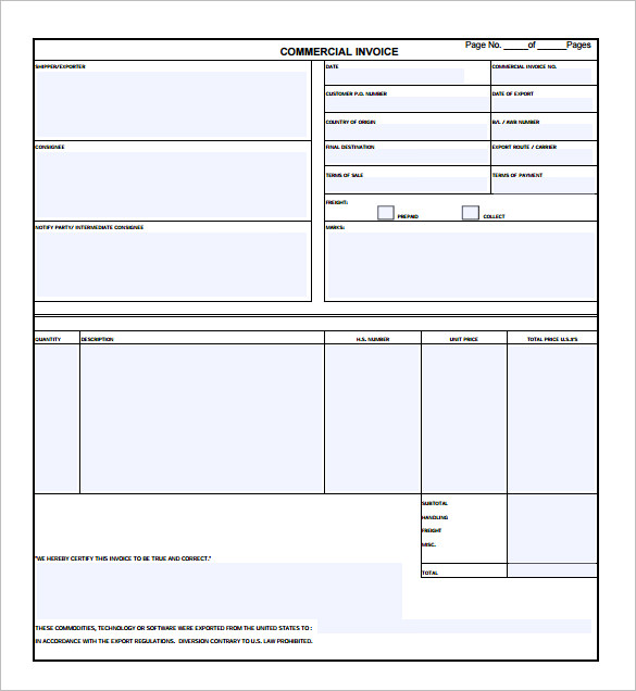 Canada Commercial Invoice Format Free