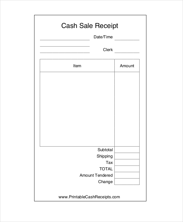 Cash Sales Receipt Template