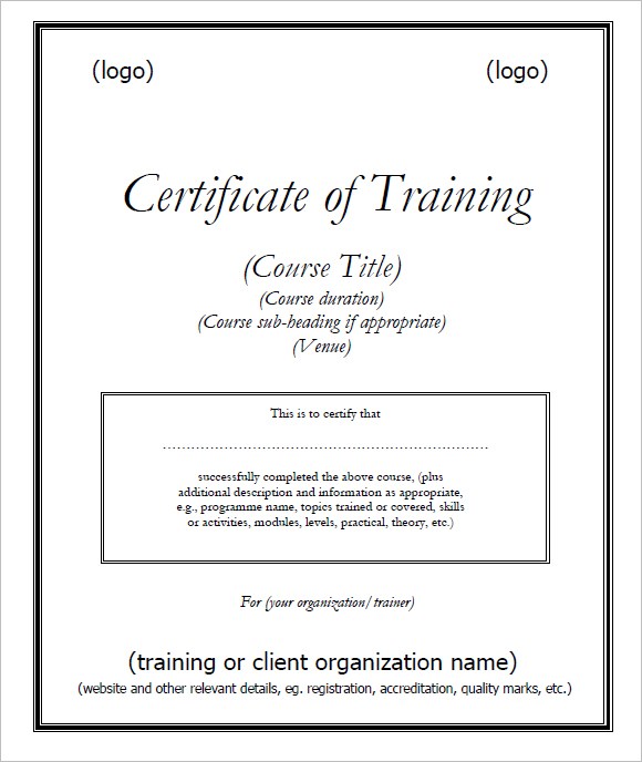 Certificate of Training Template Free