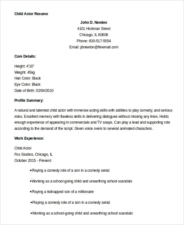 Child Actor Resume Template