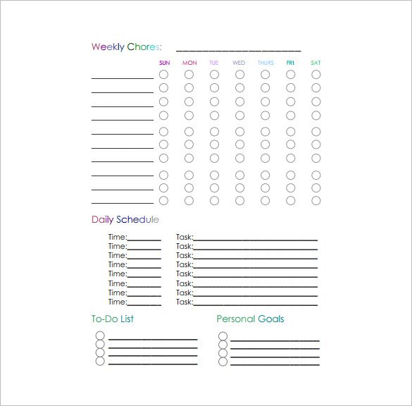 Childrens Weekly Chore Chart Free Template