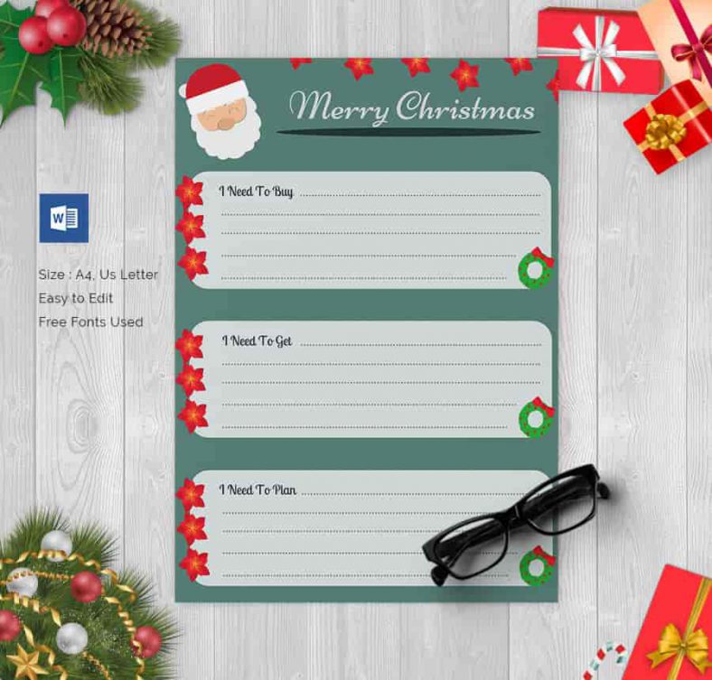 Christmas Gift List Template Word Format 788x753