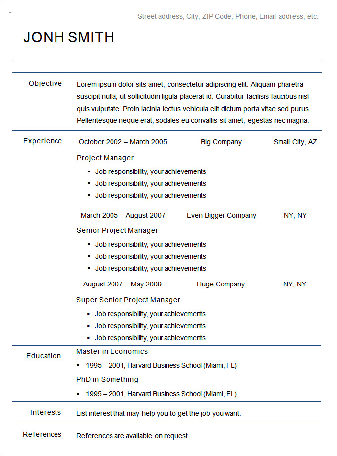 Chronological Resume templates Sample