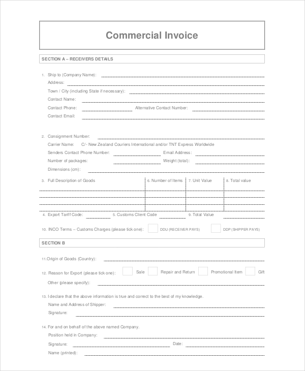 Commercial Courier Invoice Template