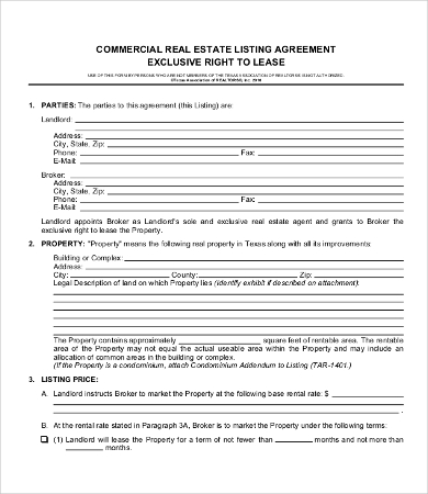 Commercial Real Estate Lease Agreement Template