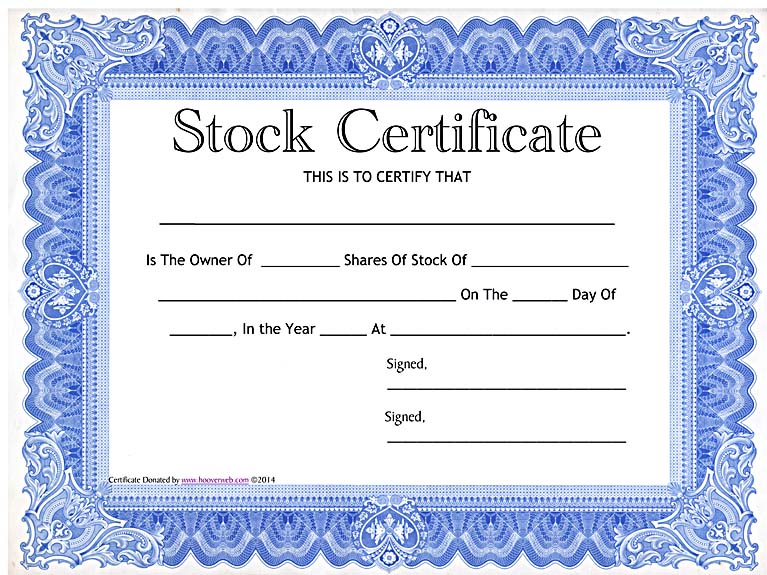 Printable Stock Certificate Blue Frame