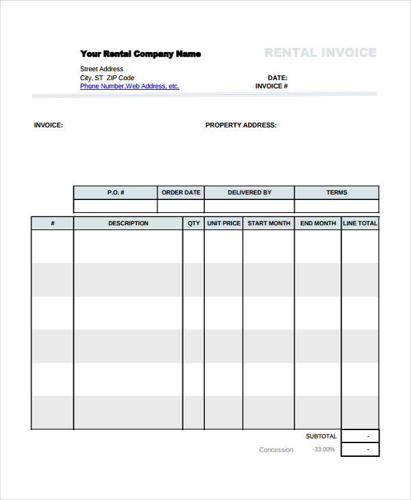 Company Rental Invoice Template