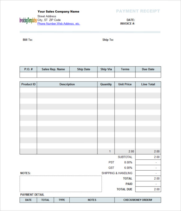 Company Sales Payment Receipt Template
