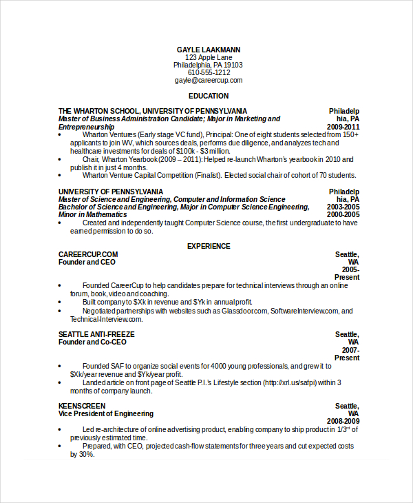 Computer Science Student Resume in Word