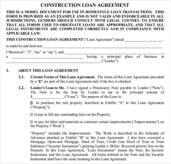 Construction Loan Contract Template Free