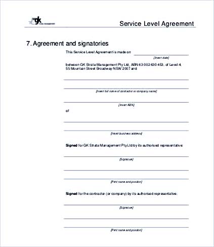 Contractor Service Level Agreement Template