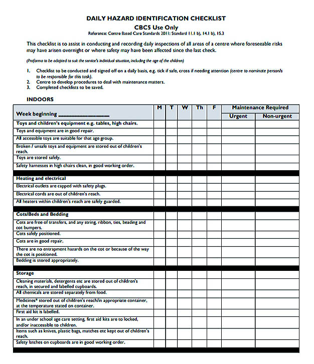 Daily Hazard Identification Checklist Template Free Download