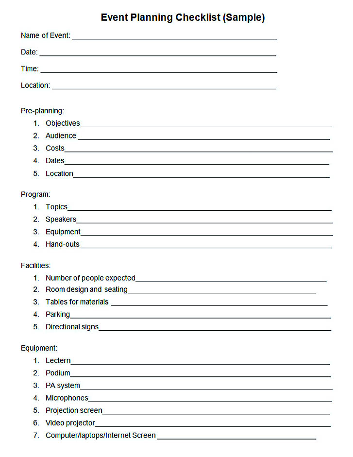 Editable Blank Event Planning Checklist Template Word Doc