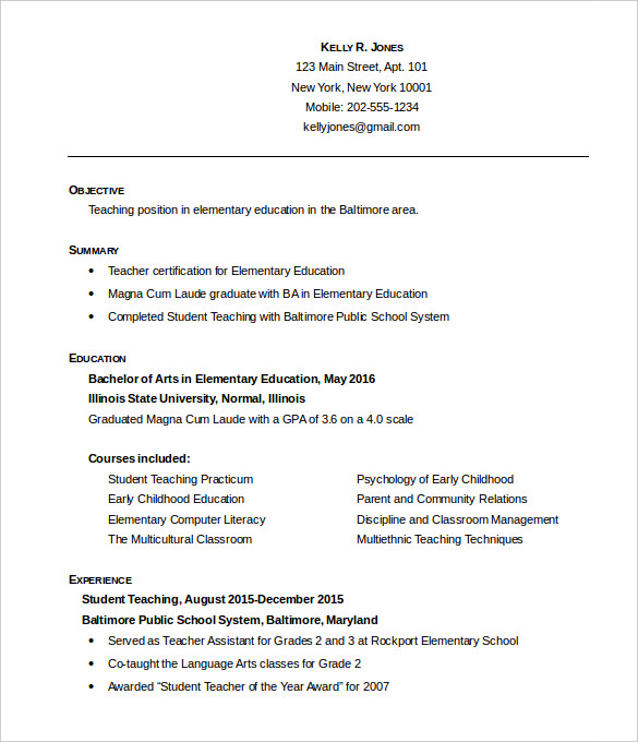 Education Quickstart Teacher Resume Template Free Download