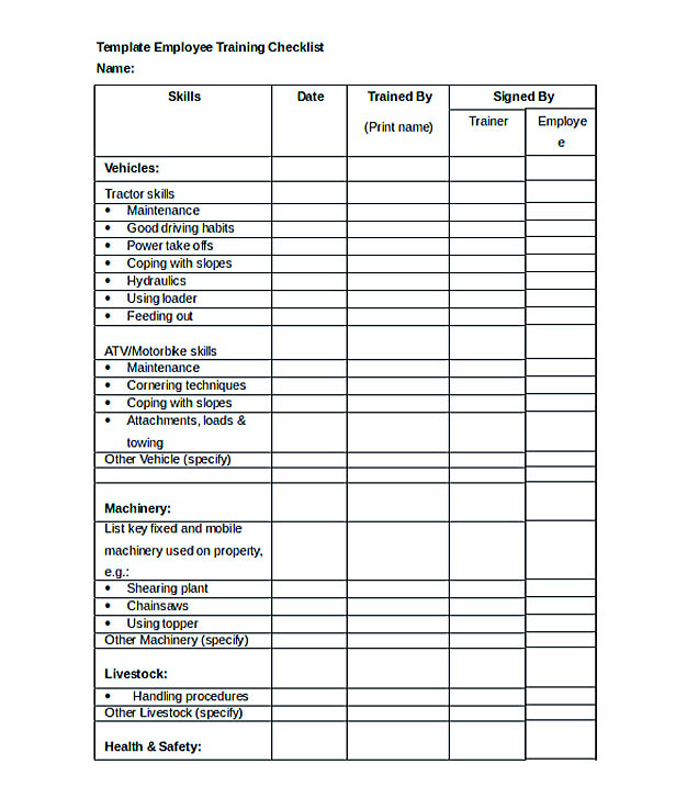 Employee Training Checklist Template Word Format Download