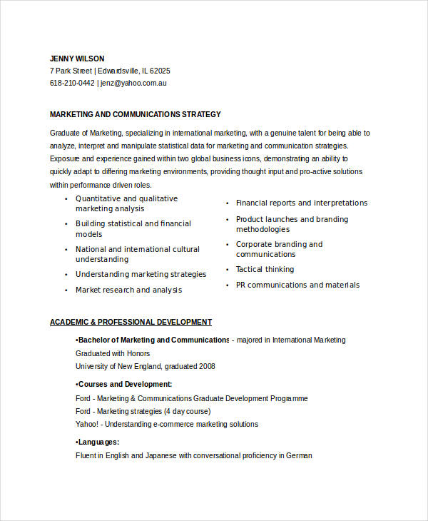 Entry Level Marketing Communications Resume