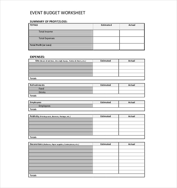 Event Budget Worksheet