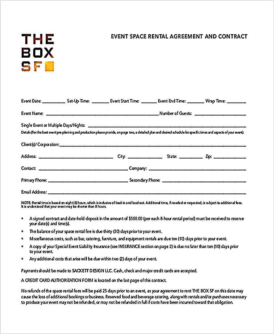 Event Room Agreement Template PDF Free Download