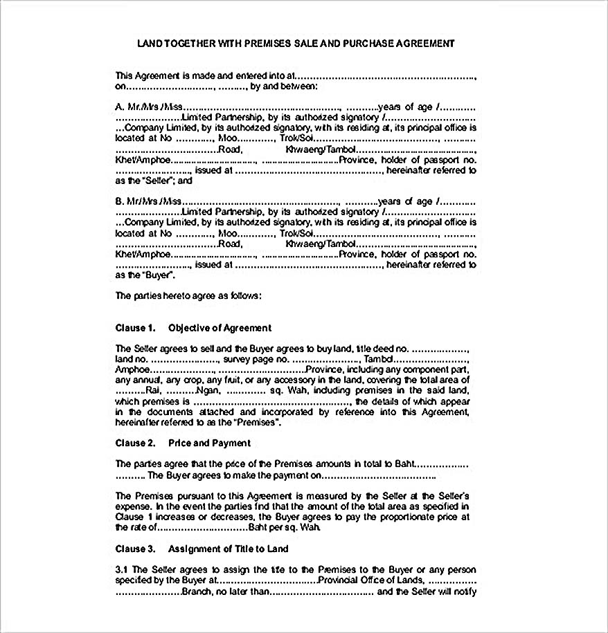 Example Land Sales Agreement Template