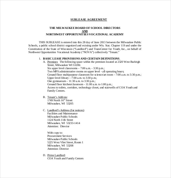 Example Sublease Agreement Template