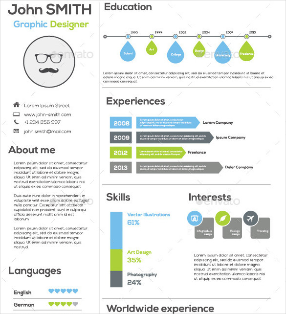 Flat Simple Infographic Resume Template AI Format
