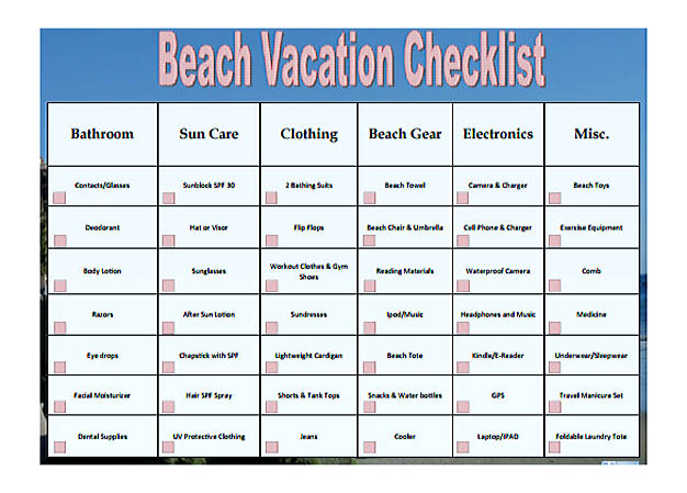 beach house vacation checklist