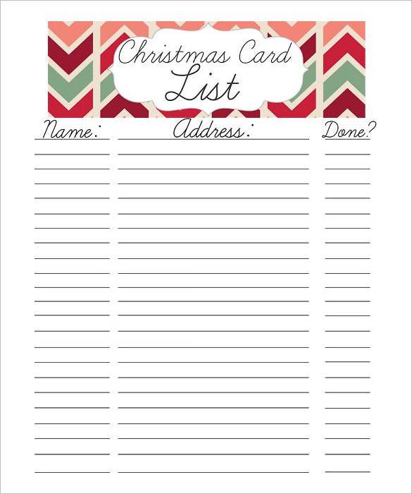 Free Christmas Card List Printable Google Doc