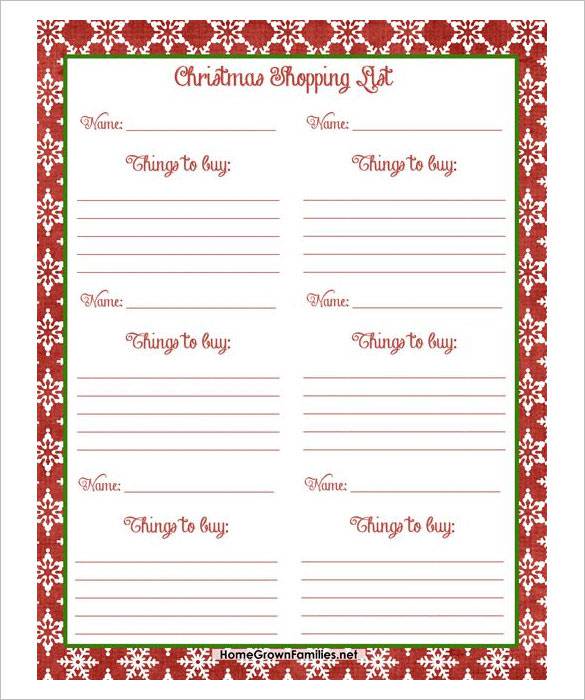 Free Christmas Shopping List PDF Download