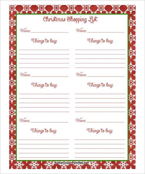 Christmas Shopping List Printable