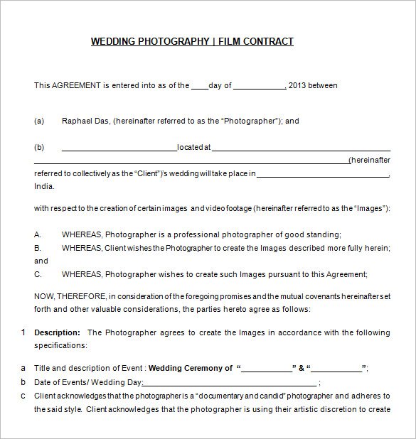 Free Download Wedding Photography Contract Templat