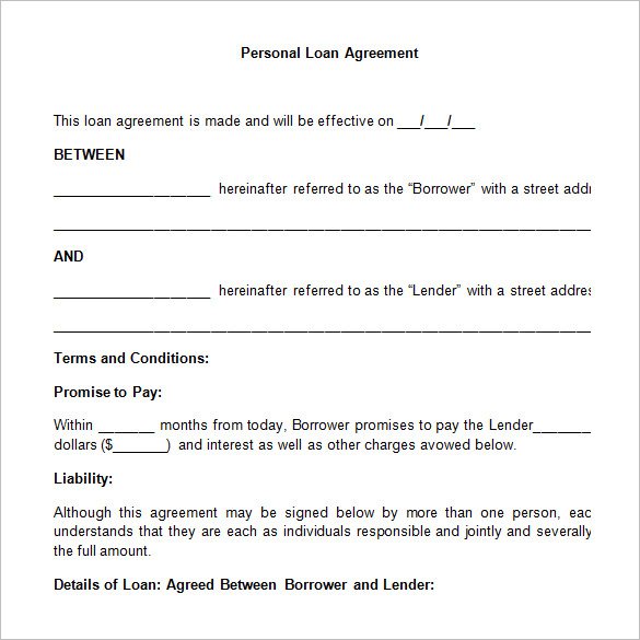 Free Personal Loan Agreement in Word
