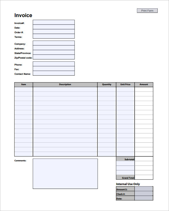 Free Printable Invoices Template Blank