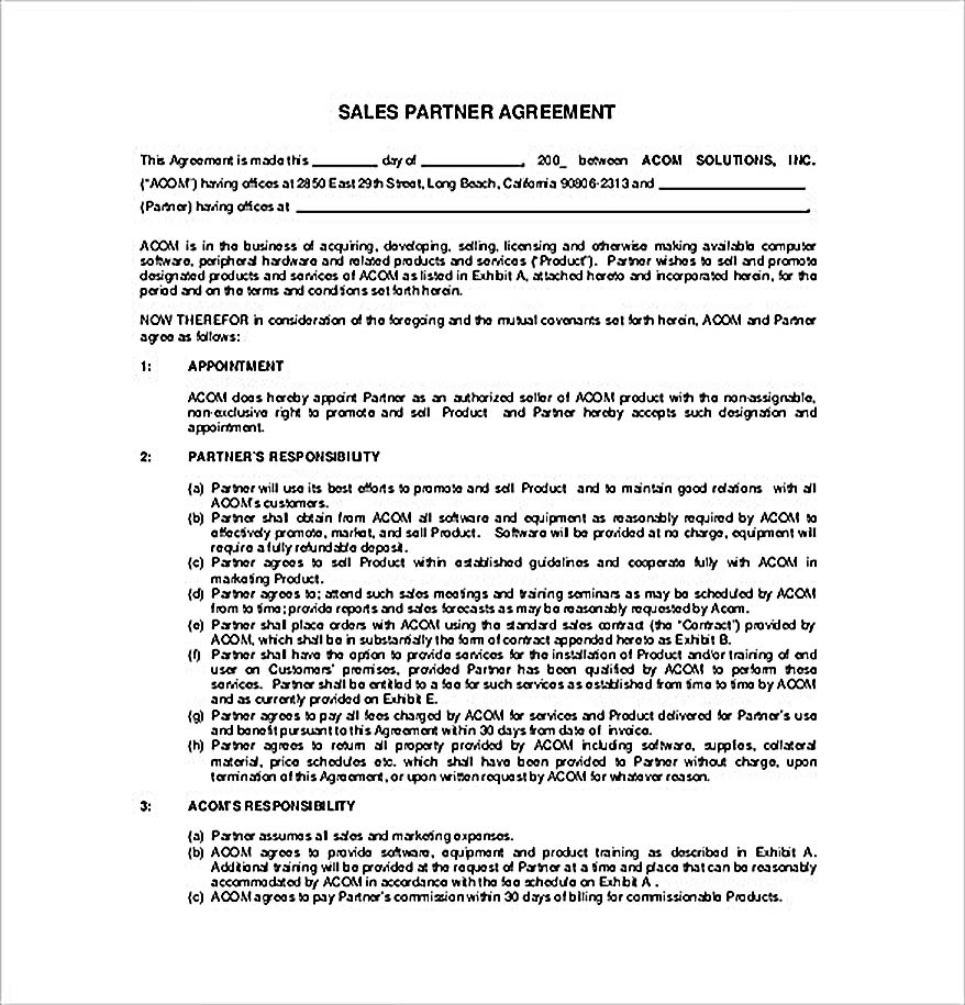 Free Sales Partner Agreement Template