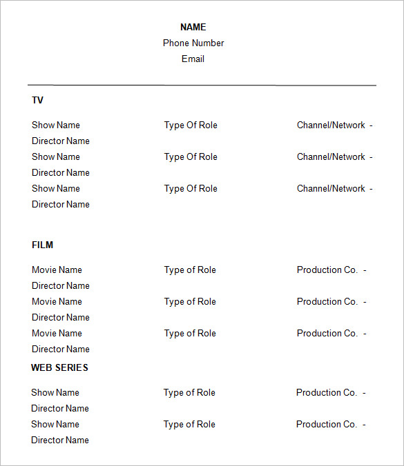 Free acting resume template