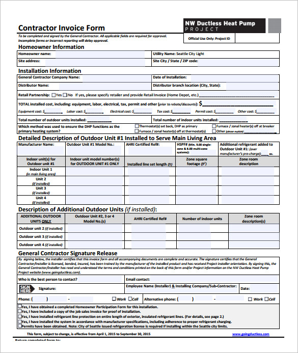 General Contractor Invoice Template DOC