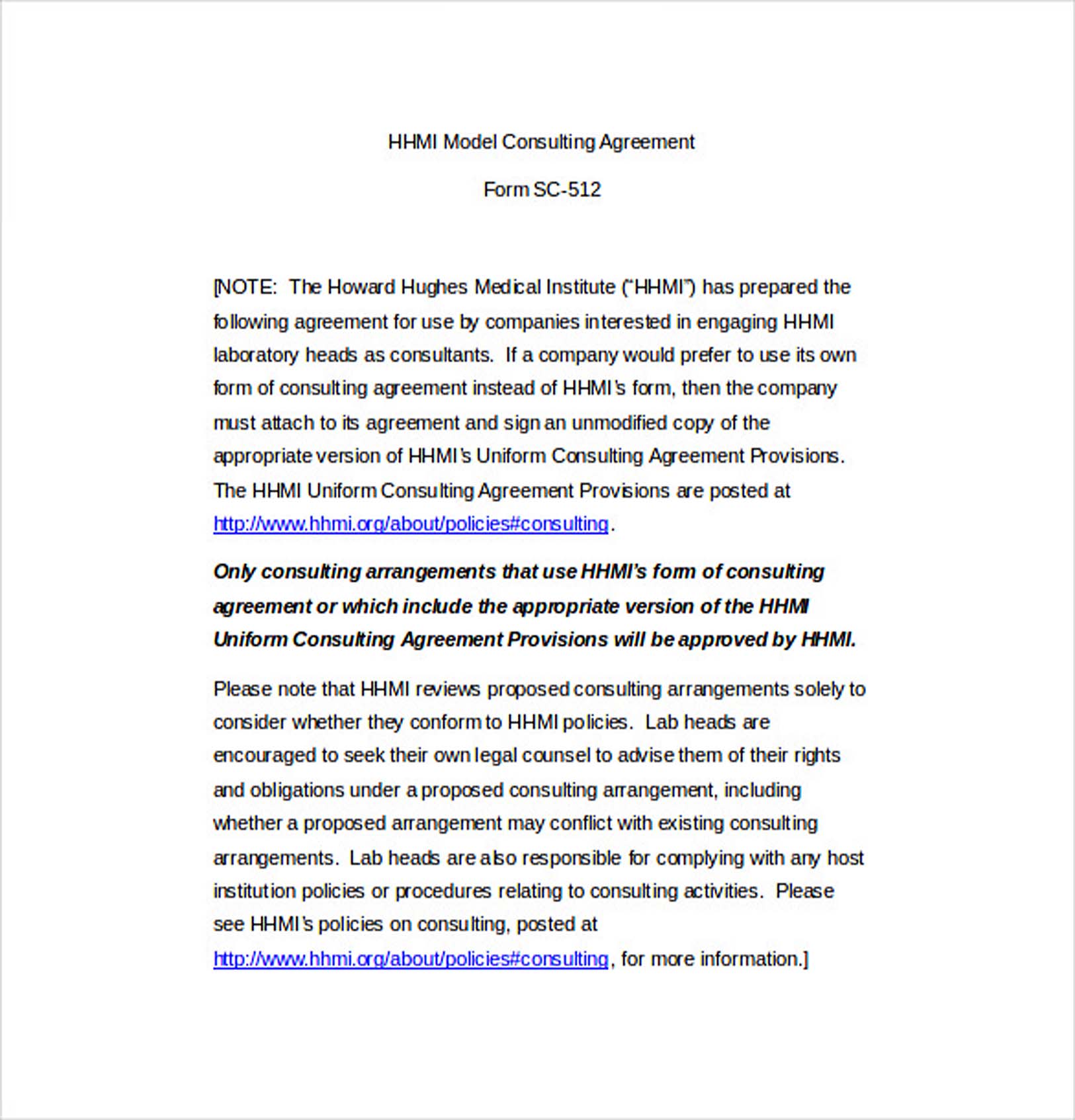 HHMI Model Consulting Agreement