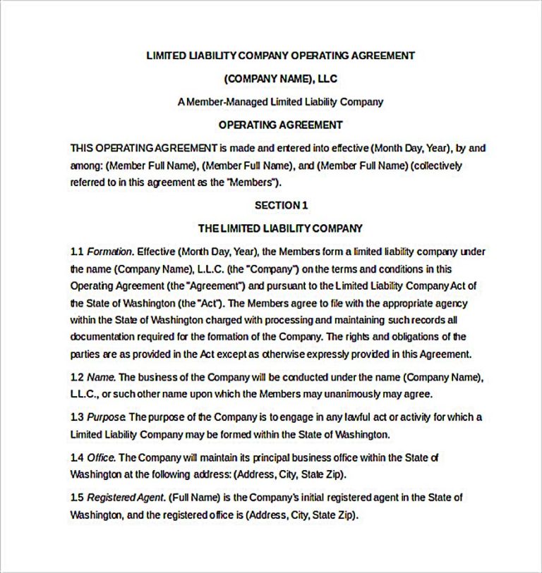 11 Operating Agreement Template for a Secure Company Management