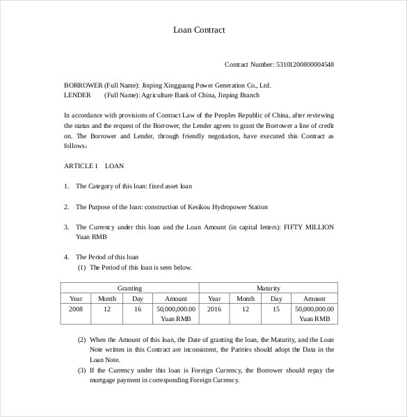 Loan Contract Template free